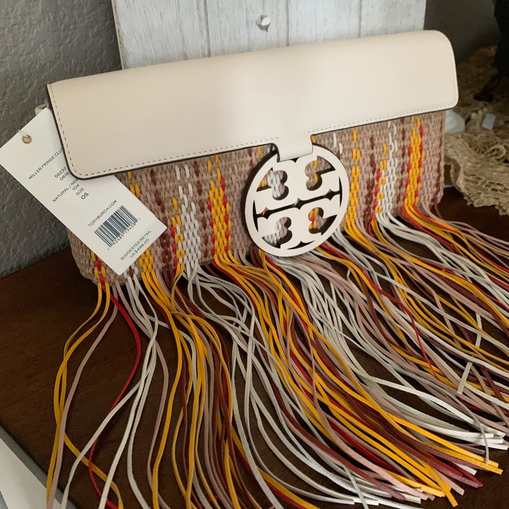 HP♥️ Tory Burch Miller Fringe Woven Clutch - Picture 4 of 10